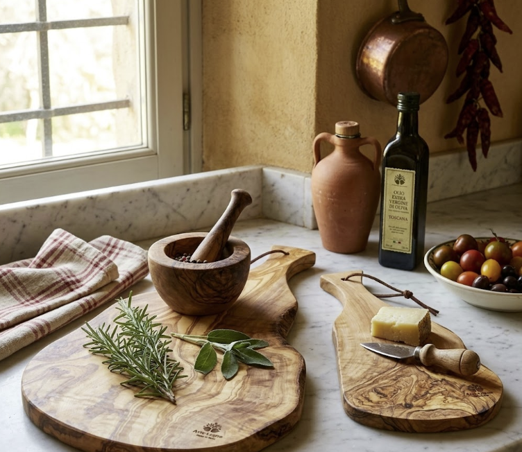 Set of 2 Handcrafted Tuscan Olive Wood Cutting Boards - PASSIONE TOSCANA